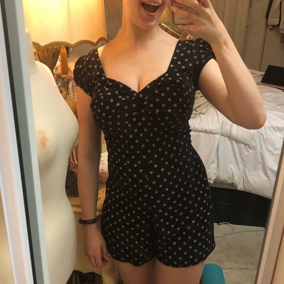 Stop Staring Pants - GLAM Pinup blue polka dots ROMPER